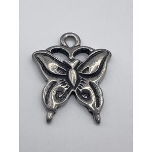 Vintage‎ Pewter Butterfly Pendant Charm Openwork Silver Tone